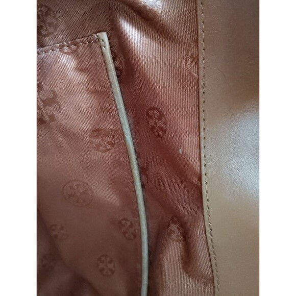 TORY BURCH THEA Tobacco Brown WOVEN Leather Center Zip Handbag READ - Picture 15 of 16